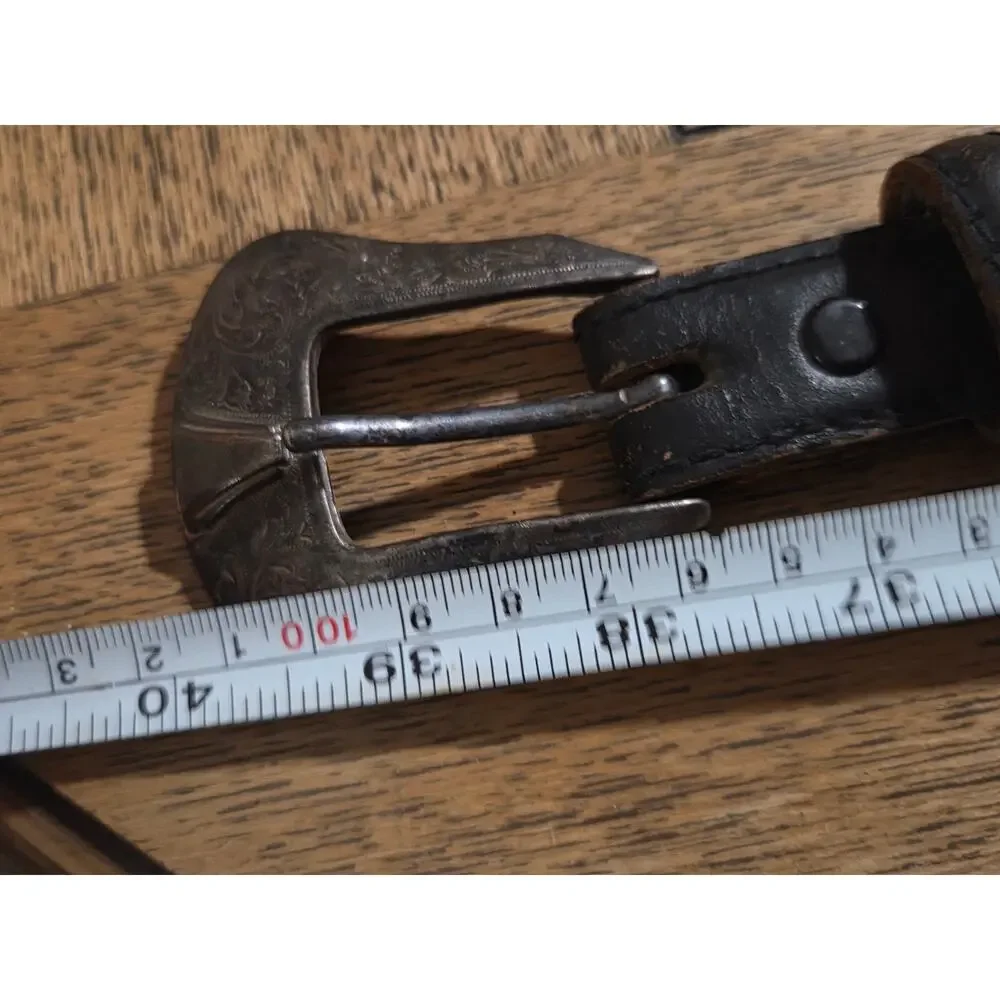 Vtg Braided Leather Western Star Concho BELT 40 Brown Silver Buckle Rodeo